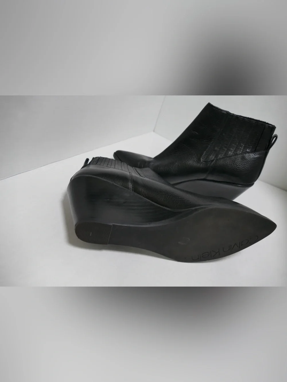 Women’s Black Leather Wedge Ankle Boots